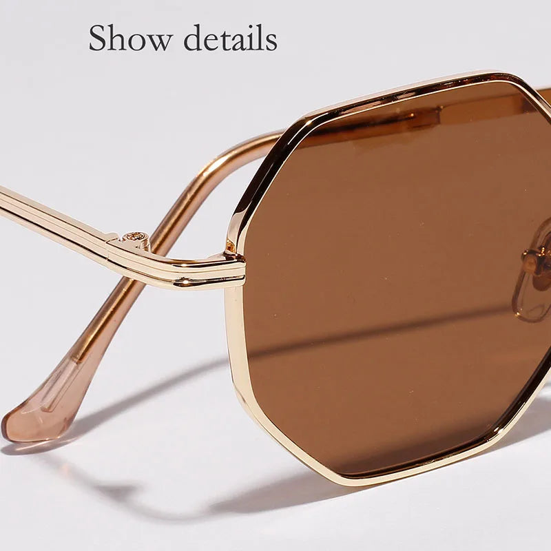Lunettes de soleil rétro à monture métallique hexagonale, marque de styliste à la mode, nuances miroir en or Rose, UV400