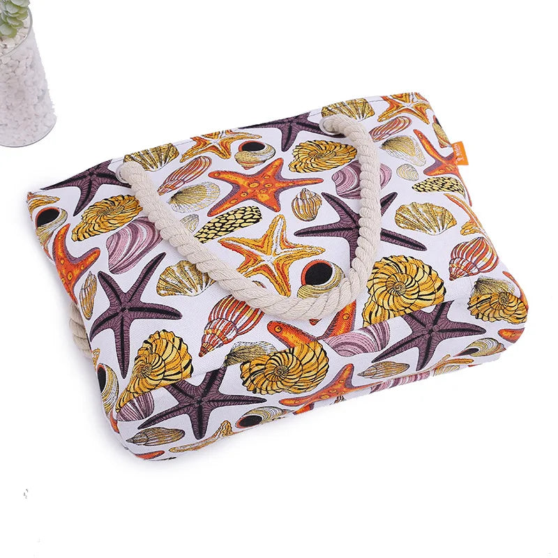 Sac à main en toile pour femmes, grande capacité, imprimé coquillages conques, épaule Simple, Style océan, fourre-tout de plage Portable, livraison directe