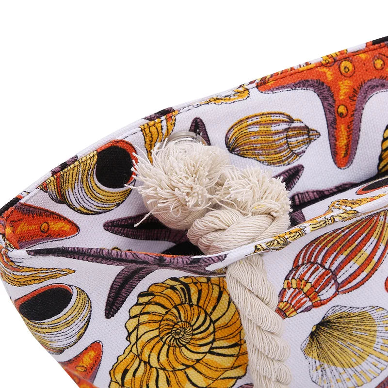 Sac à main en toile pour femmes, grande capacité, imprimé coquillages conques, épaule Simple, Style océan, fourre-tout de plage Portable, livraison directe