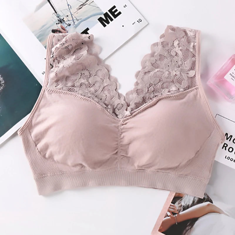 Soutien-gorge femmes sans couture Sexy avec dentelle sans fil - Lingerie Push Up sport course - confortable pour la poitrine - bustier