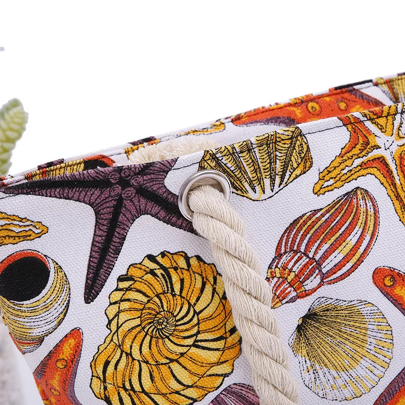 Sac à main en toile pour femmes, grande capacité, imprimé coquillages conques, épaule Simple, Style océan, fourre-tout de plage Portable, livraison directe