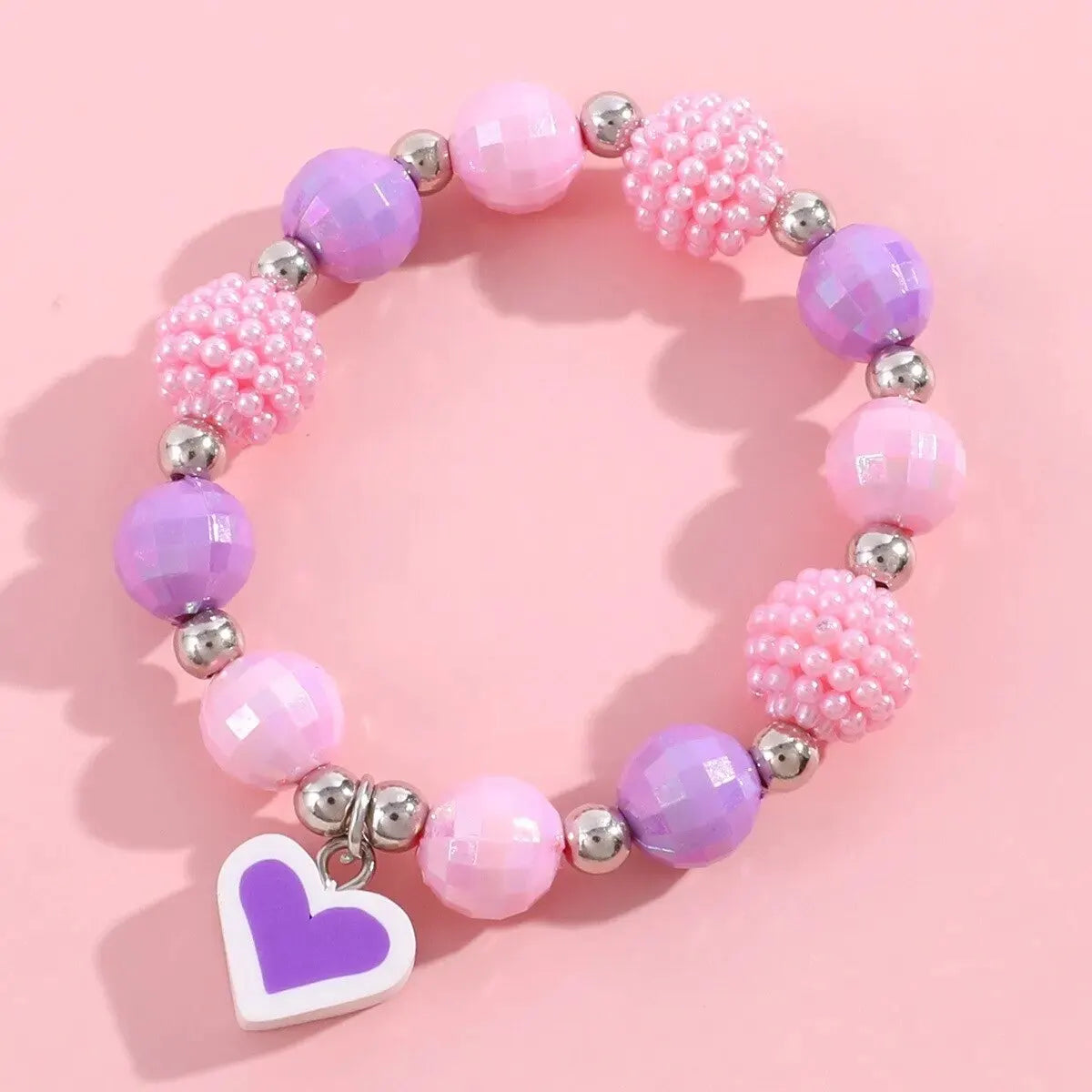 2 pièces ensemble licorne pendentif coeur Bracelet à breloques enfant ensemble de bijoux rose violet mélange couleur perlée mignon filles collier Bracelet ensemble