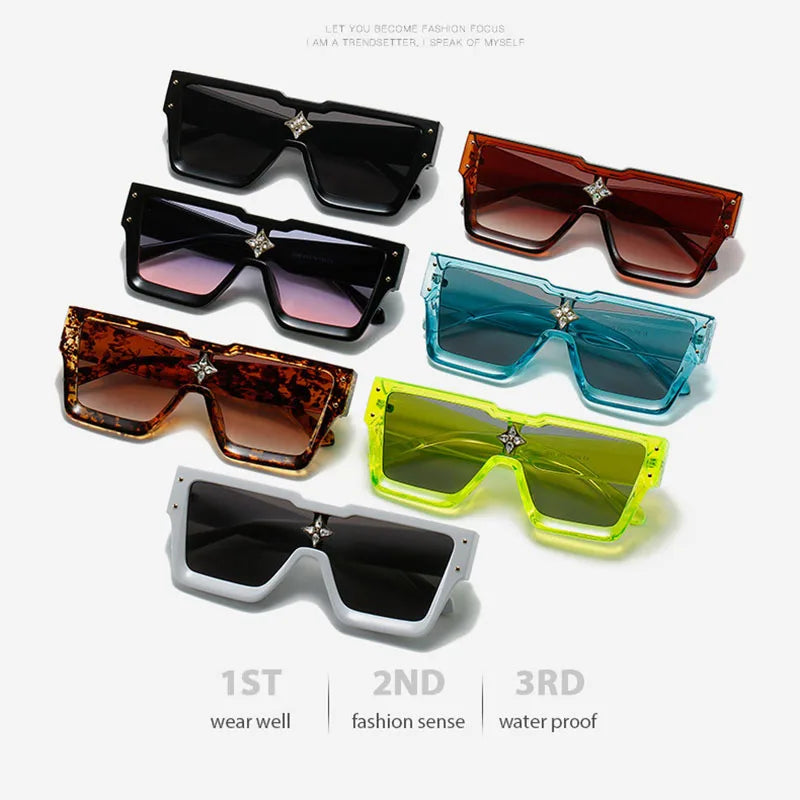 Cristal surdimensionné femmes lunettes de soleil carrées tendance hommes nuances UV400
