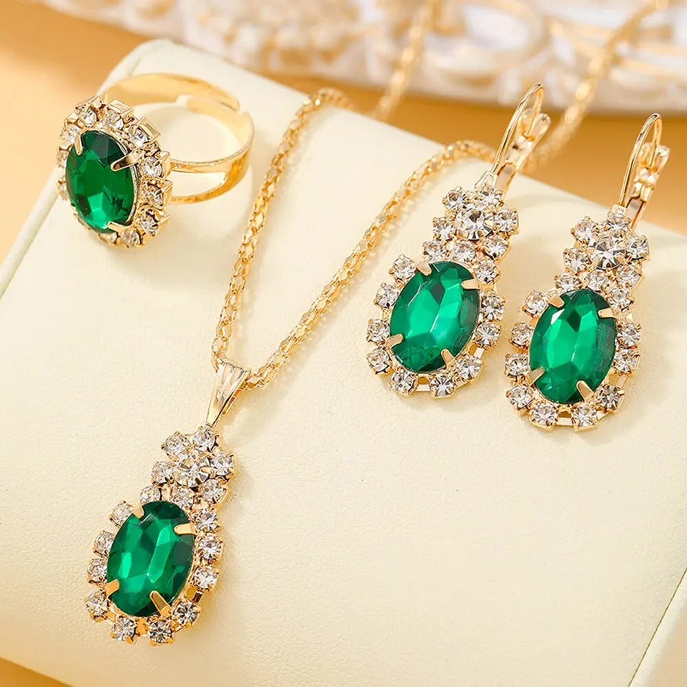 4 pièces ensembles exquis goutte d'eau strass collier boucles d'oreilles bague ensemble de bijoux charme dames bijoux mode cadeaux de mariée