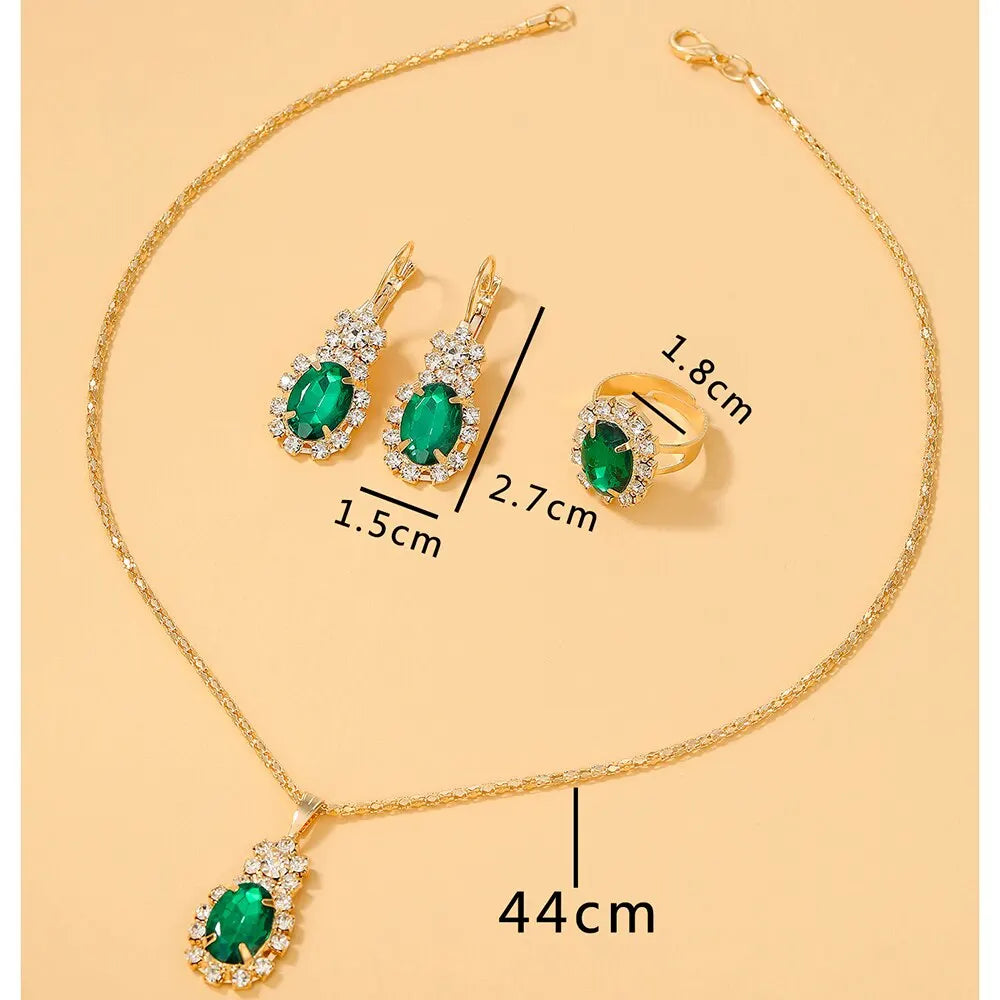 4 pièces ensembles exquis goutte d'eau strass collier boucles d'oreilles bague ensemble de bijoux charme dames bijoux mode cadeaux de mariée