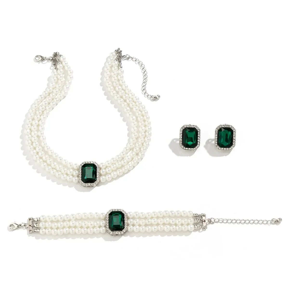 3 pièces multicouches Imitation perle cristal chaîne collier Bracelet femmes mariage mariée Goth boucles d'oreilles ensemble de bijoux accessoires