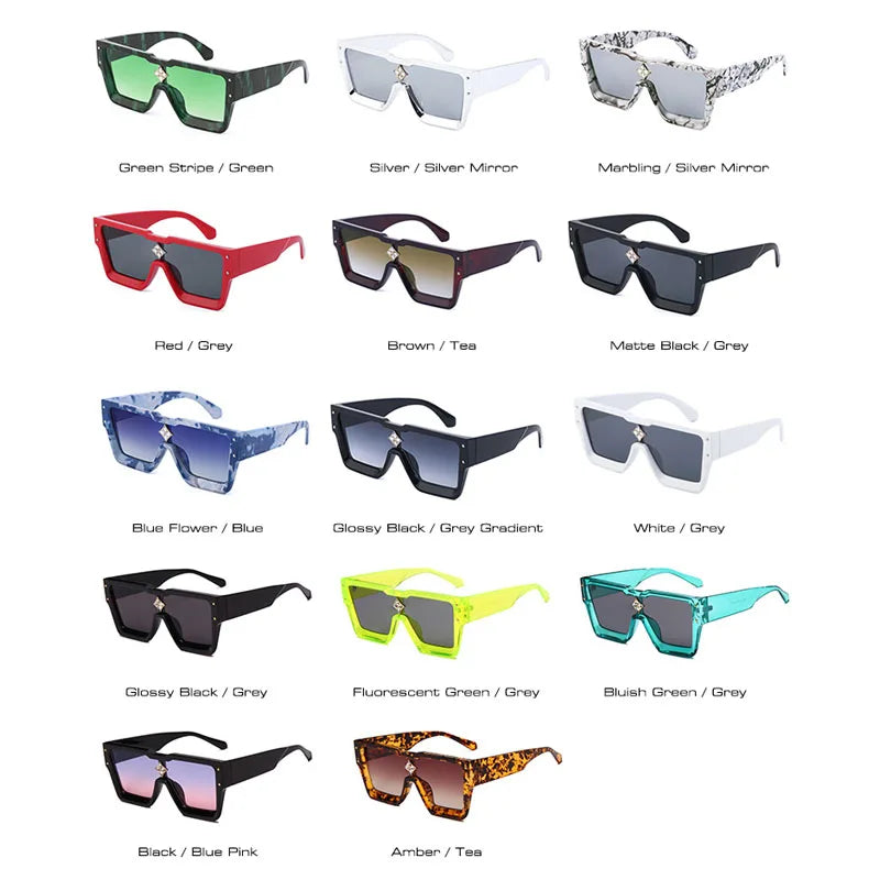 Cristal surdimensionné femmes lunettes de soleil carrées tendance hommes nuances UV400