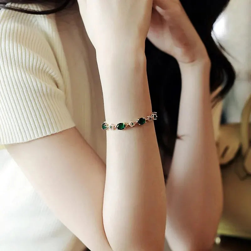Bracelet de luxe en cristal strass vert, couleur or, chaîne à maillons, Vintage, fête de mariage, bijoux cadeaux de mariée