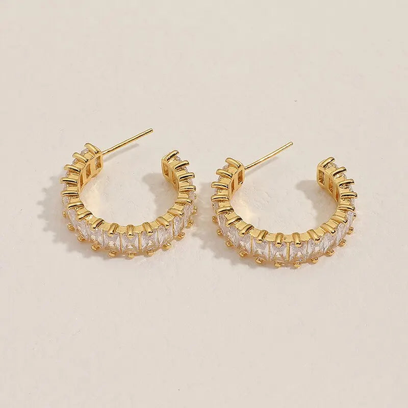Boucles d'oreilles Baguette cubique en zircone pour femmes, bijoux de fête à une rangée, pierre T, couleur or, tendance