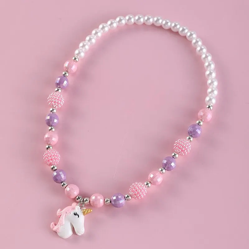 Ensemble de bijoux pendentif licorne en perles colorées, 1 ensemble de bracelets et colliers pour filles, ensemble de bijoux en perles douces et mignonnes, cadeau