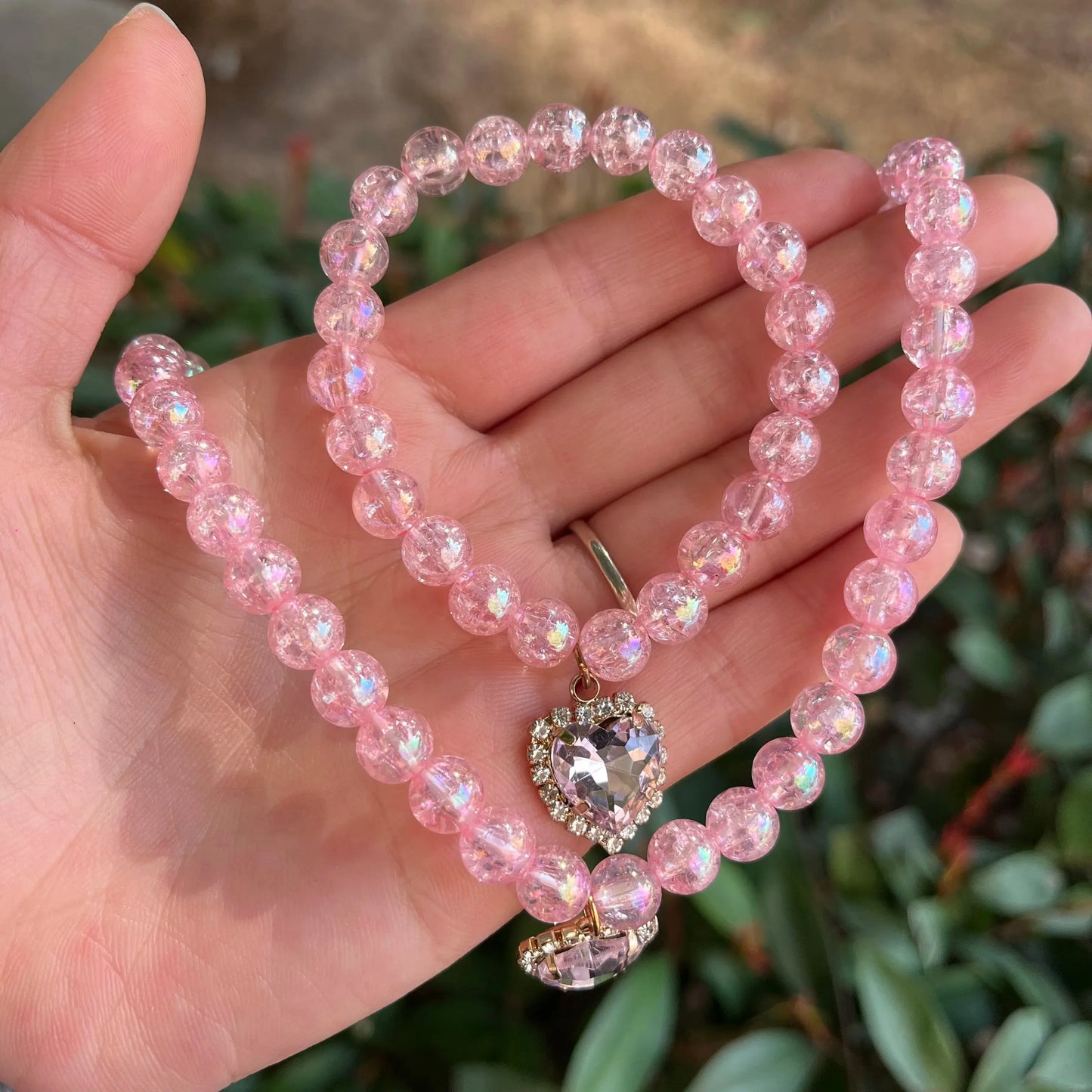 Ensemble de bijoux en cristal pour enfants, de haute qualité, avec pierres précieuses roses : bracelet et collier. Accessoires de princesse pour filles, nouvelle collection été, 2 pièces par ensemble
