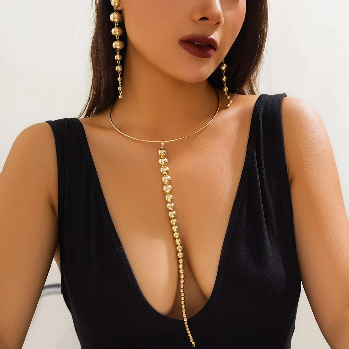 Punk acrylique CCB grosse boule chaîne de perles collier boucles d'oreilles pour femmes Vintage grosse clavicule chaîne Grunge - ensemble de bijoux Steampunk