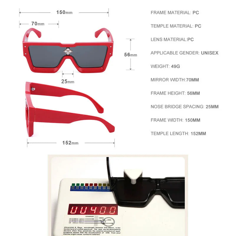 Cristal surdimensionné femmes lunettes de soleil carrées tendance hommes nuances UV400
