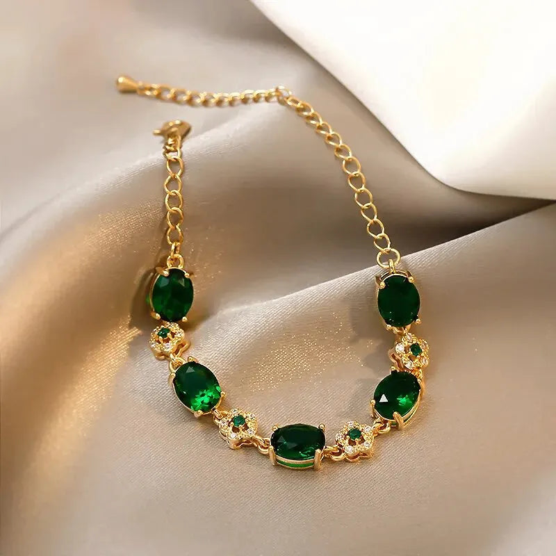 Bracelet de luxe en cristal strass vert, couleur or, chaîne à maillons, Vintage, fête de mariage, bijoux cadeaux de mariée
