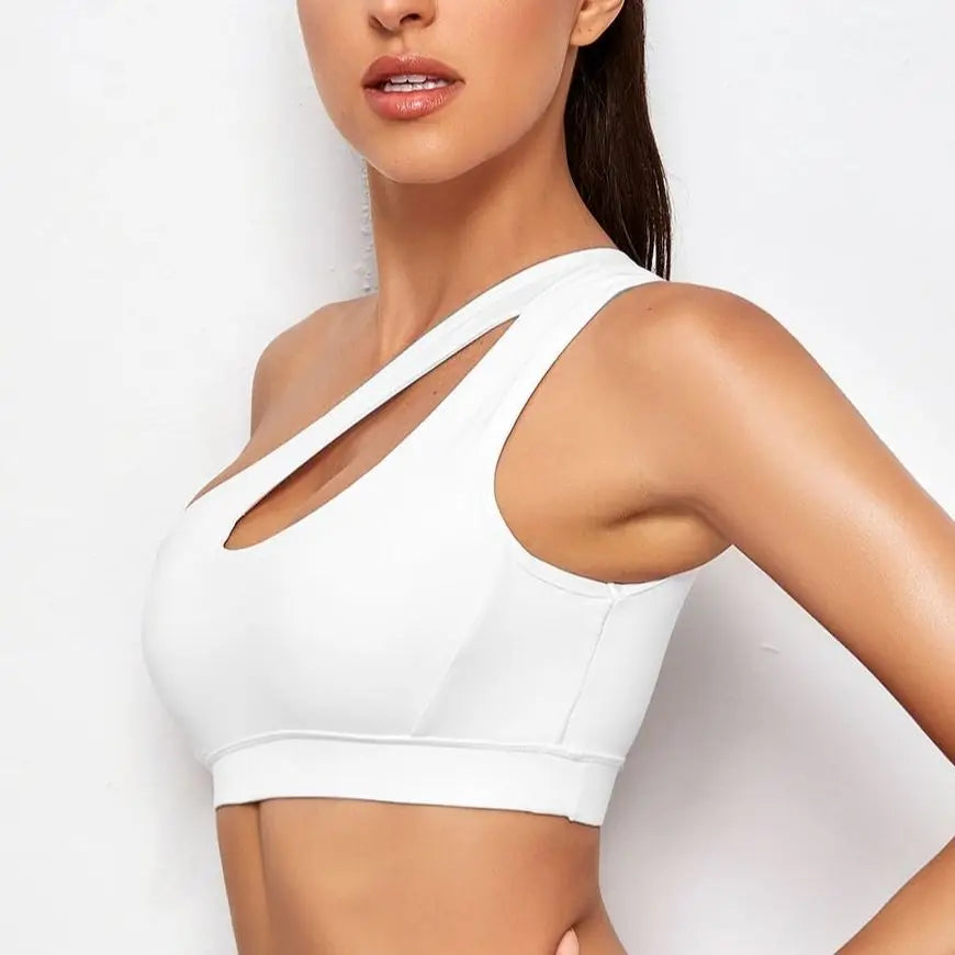 Soutien-gorge de sport Push Up pour femmes, asymétrique épaule dénudée, antichoc, soutien-gorge de Yoga, noir et blanc, soutien-gorge de course, gilet Sexy