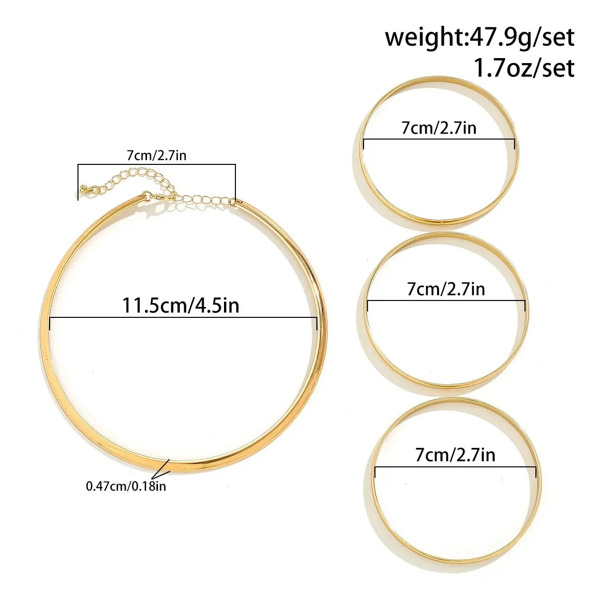 Collier ras du cou Vintage en fer et métal pour femmes, 4 pièces, couleur or, bracelets lisses, ensemble de bijoux