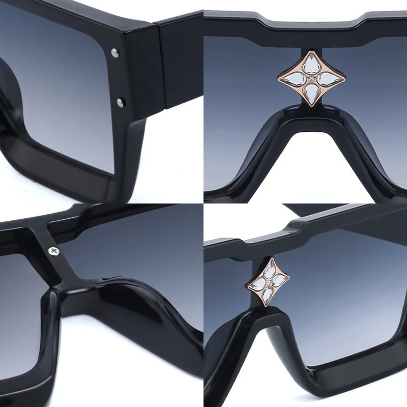 Cristal surdimensionné femmes lunettes de soleil carrées tendance hommes nuances UV400