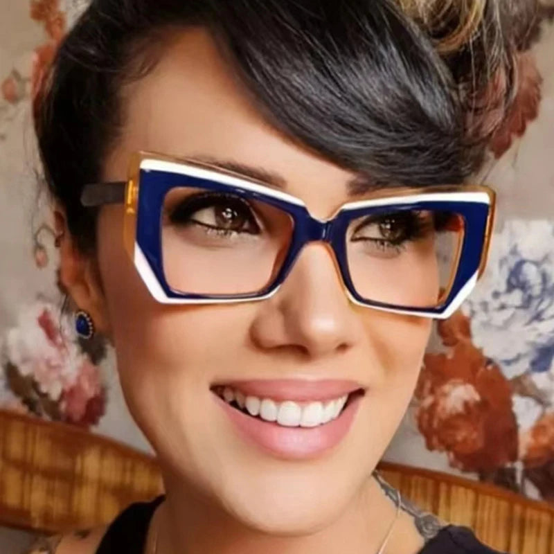 fitcomfortable mode populaire polygone œil de chat multicolore lunettes cadre femmes clair Anti-lumière bleue lunettes