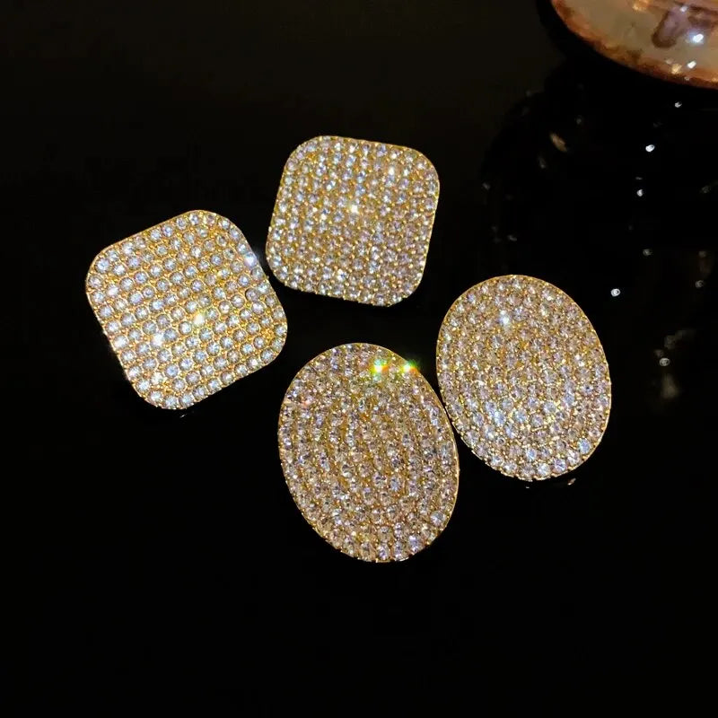 Boucles d'oreilles brillantes en strass pour femmes, boucles d'oreilles géométriques carrées et ovales, pour fête, bijoux cadeaux de mariage