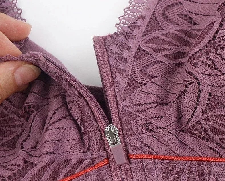 Soutien-gorge respirant en coton doux pour femmes, sous-vêtements sans armature, bretelles en dentelle, débardeur à feuilles, grande taille, fermeture éclair sur le devant