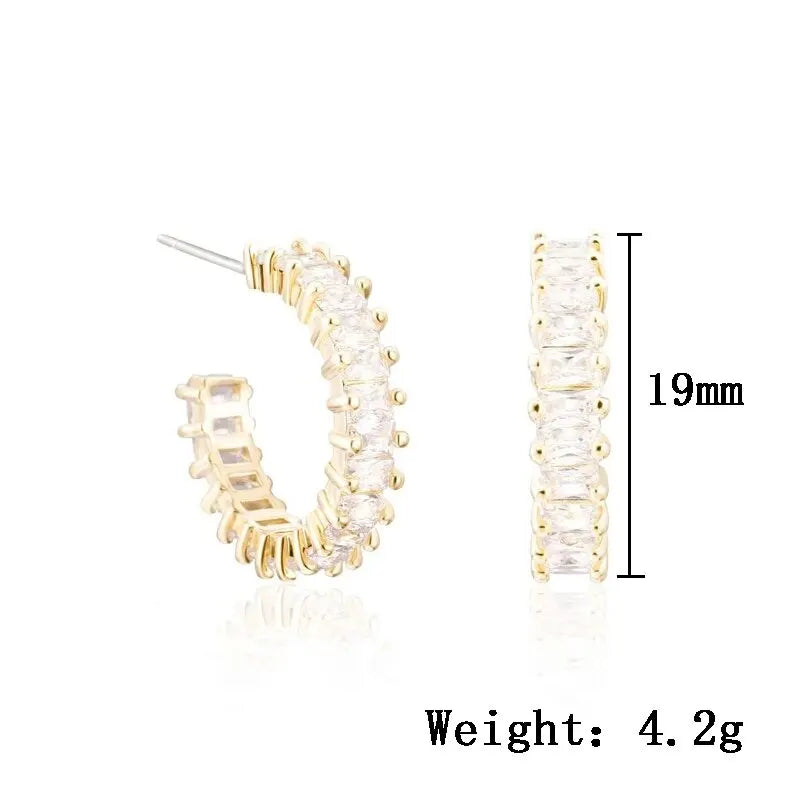 Boucles d'oreilles Baguette cubique en zircone pour femmes, bijoux de fête à une rangée, pierre T, couleur or, tendance