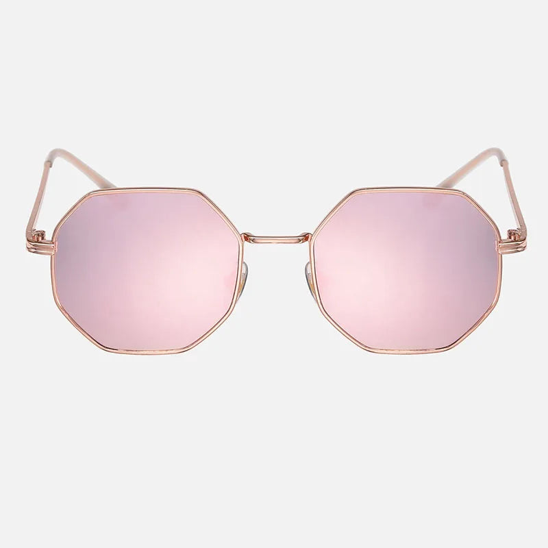 Lunettes de soleil rétro à monture métallique hexagonale, marque de styliste à la mode, nuances miroir en or Rose, UV400