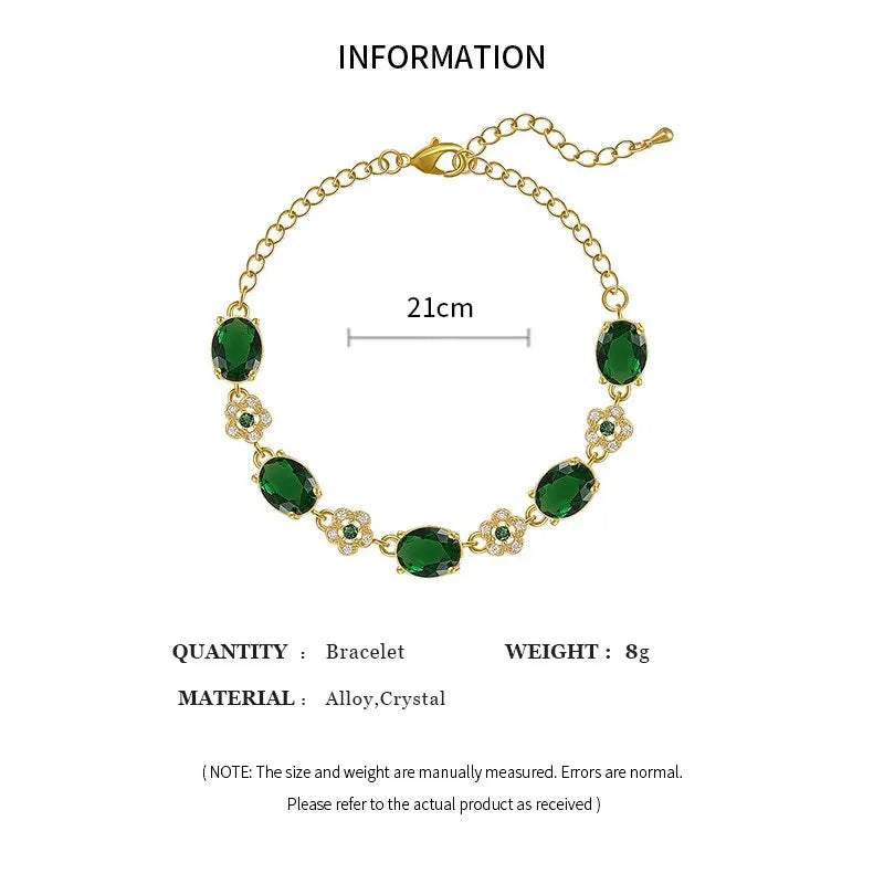 Bracelet de luxe en cristal strass vert, couleur or, chaîne à maillons, Vintage, fête de mariage, bijoux cadeaux de mariée