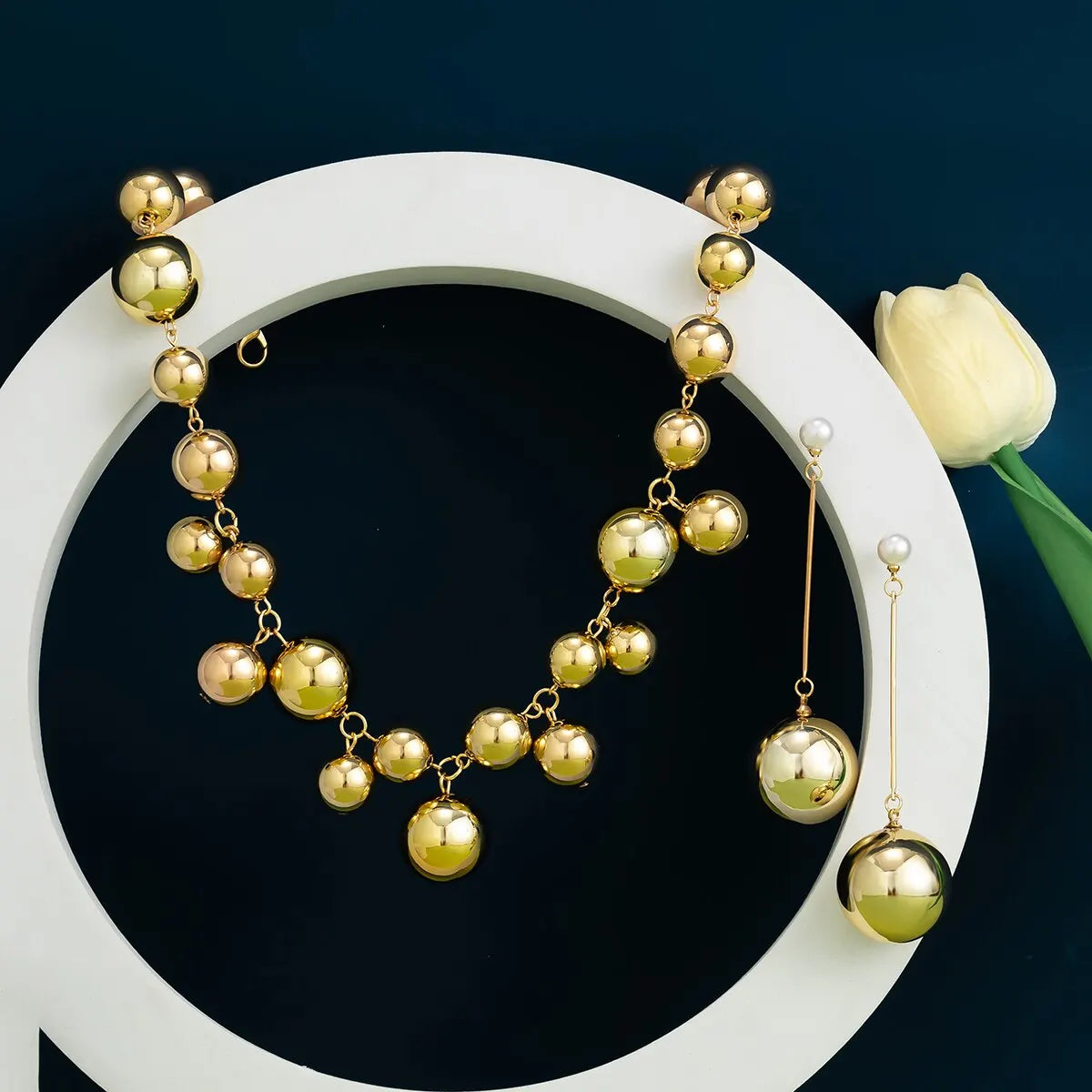 Punk acrylique CCB grosse boule chaîne de perles collier boucles d'oreilles pour femmes Vintage grosse clavicule chaîne Grunge - ensemble de bijoux Steampunk