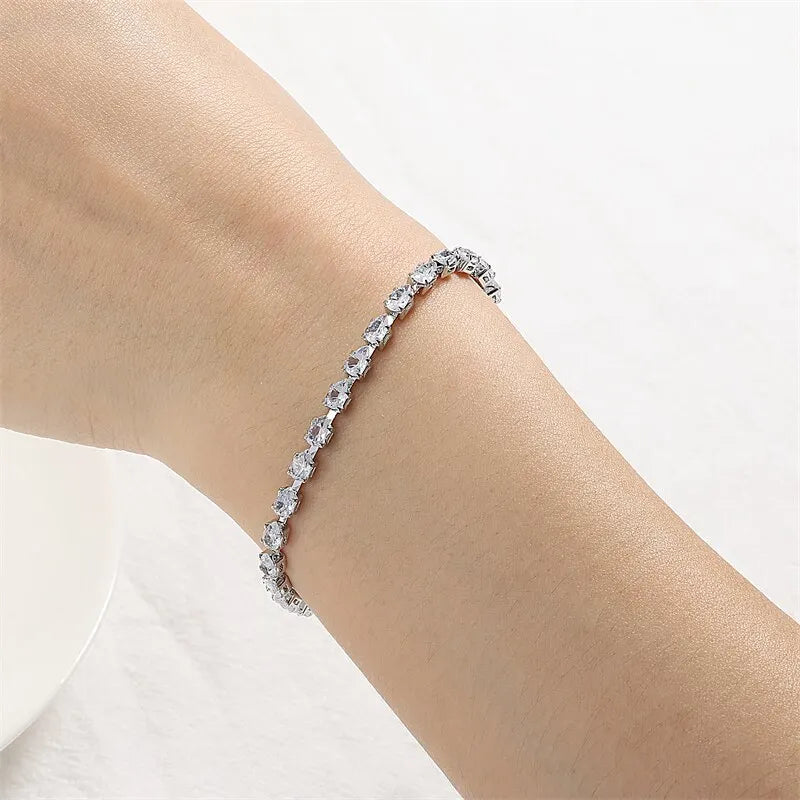 Adjustable Geometric Korean Fashion Water Drop Zirconia Crystal Bracelets Bangles for Women Party Jewelry Girls Birthday Gift