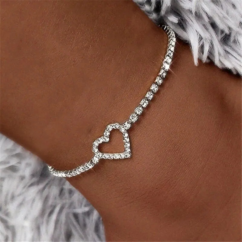 Chaîne pendentif réglable en forme de cœur pour femmes, bracelets de cheville couleur argent or, Bracelet de luxe sur jambe, accessoires de fête, bijoux à la mode