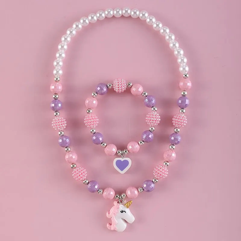 Ensemble de bijoux pendentif licorne en perles colorées, 1 ensemble de bracelets et colliers pour filles, ensemble de bijoux en perles douces et mignonnes, cadeau