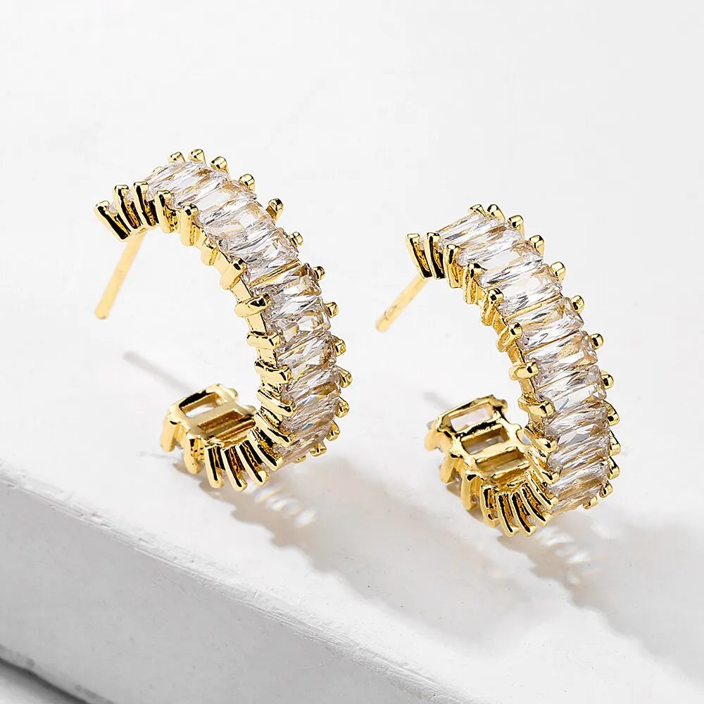 Boucles d'oreilles Baguette cubique en zircone pour femmes, bijoux de fête à une rangée, pierre T, couleur or, tendance