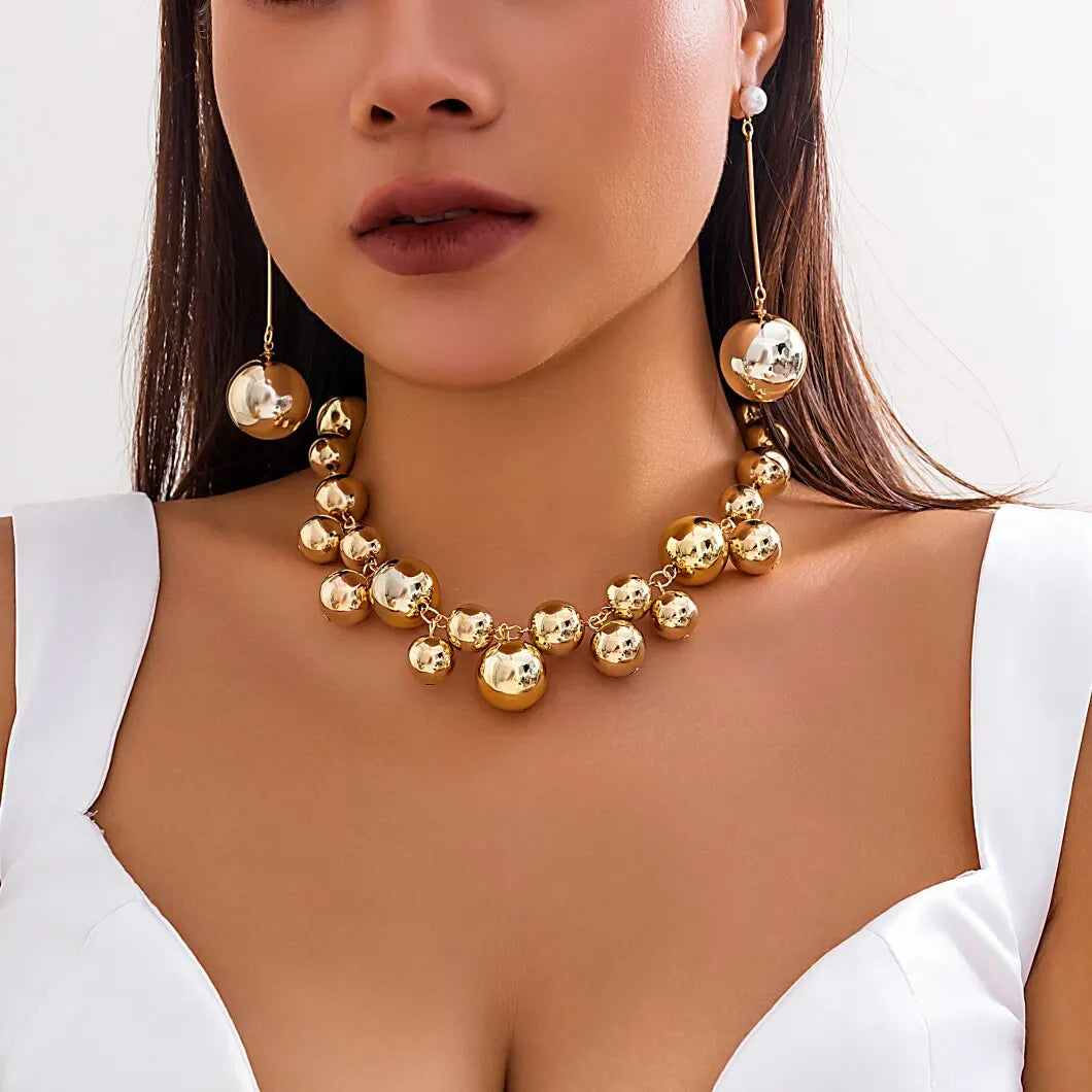 Punk acrylique CCB grosse boule chaîne de perles collier boucles d'oreilles pour femmes Vintage grosse clavicule chaîne Grunge - ensemble de bijoux Steampunk