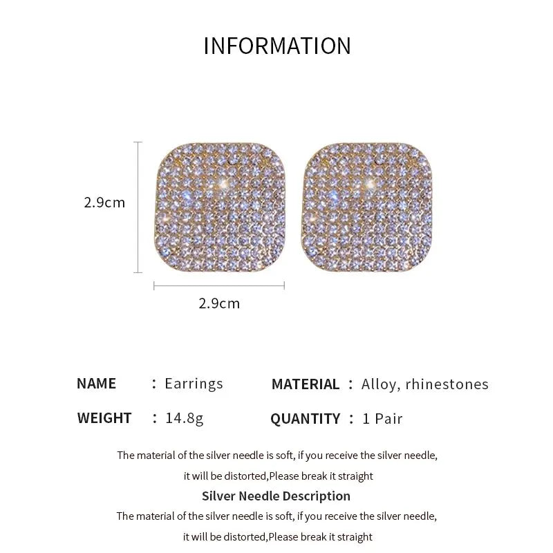 Boucles d'oreilles brillantes en strass pour femmes, boucles d'oreilles géométriques carrées et ovales, pour fête, bijoux cadeaux de mariage
