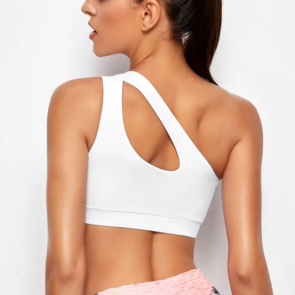 Soutien-gorge de sport Push Up pour femmes, asymétrique épaule dénudée, antichoc, soutien-gorge de Yoga, noir et blanc, soutien-gorge de course, gilet Sexy
