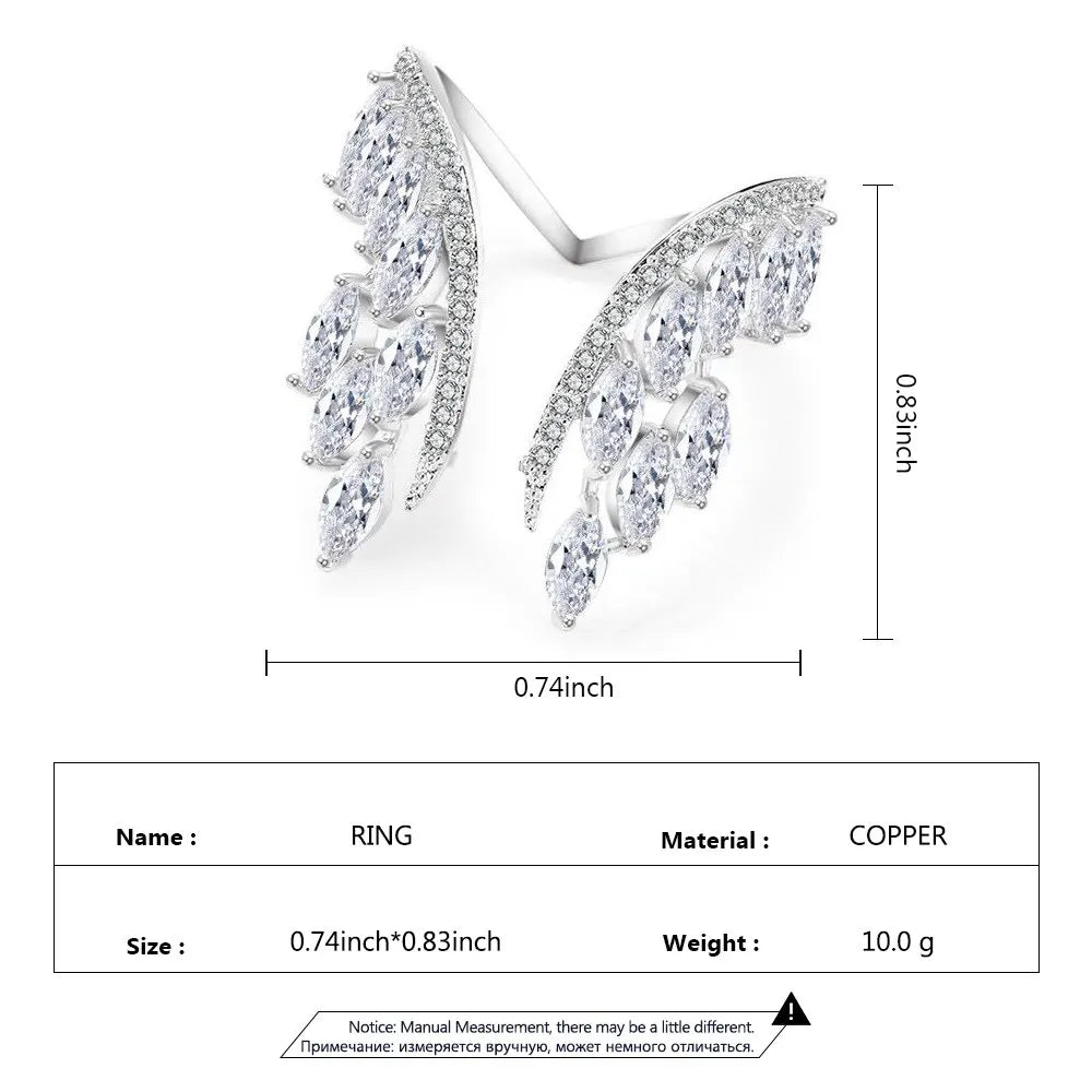 Bagues romantiques en zircone cubique pour femmes, anneaux articulés à ailes ouvertes, bijoux de fiançailles pour filles, cadeau de doigt réglable