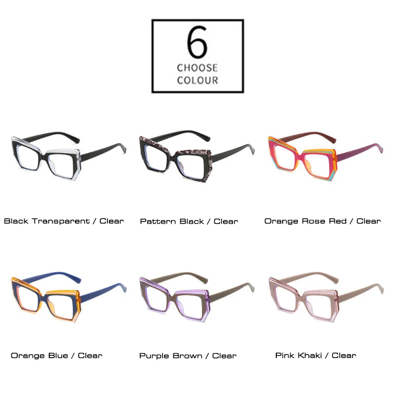 fitcomfortable mode populaire polygone œil de chat multicolore lunettes cadre femmes clair Anti-lumière bleue lunettes