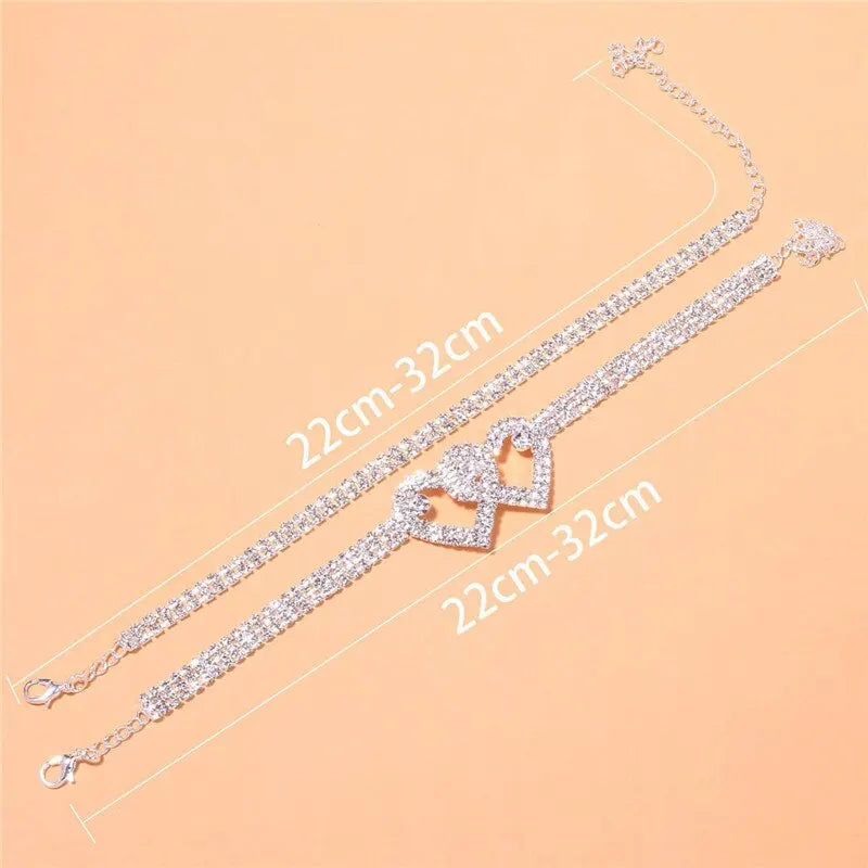 Chaîne pendentif réglable en forme de cœur pour femmes, bracelets de cheville couleur argent or, Bracelet de luxe sur jambe, accessoires de fête, bijoux à la mode