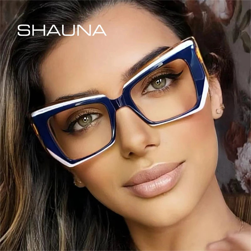 fitcomfortable mode populaire polygone œil de chat multicolore lunettes cadre femmes clair Anti-lumière bleue lunettes
