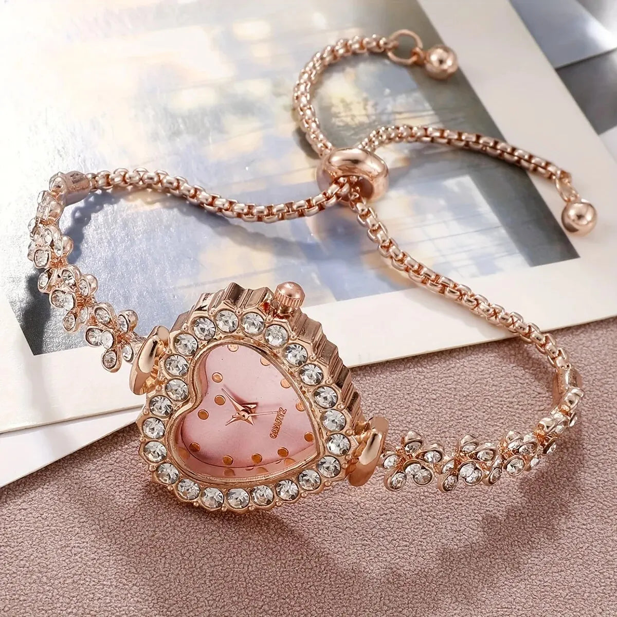 6 pièces montre pour femme strass coeur pointeur montre à Quartz mignon Bracelet montre-Bracelet et ensemble de bijoux, cadeau pour femme