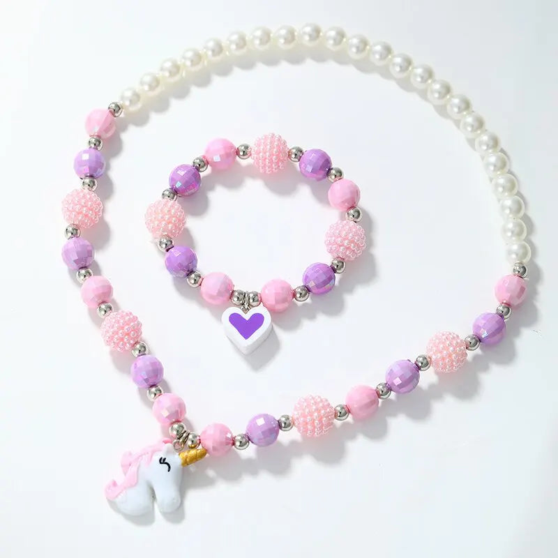 Ensemble de bijoux pendentif licorne en perles colorées, 1 ensemble de bracelets et colliers pour filles, ensemble de bijoux en perles douces et mignonnes, cadeau