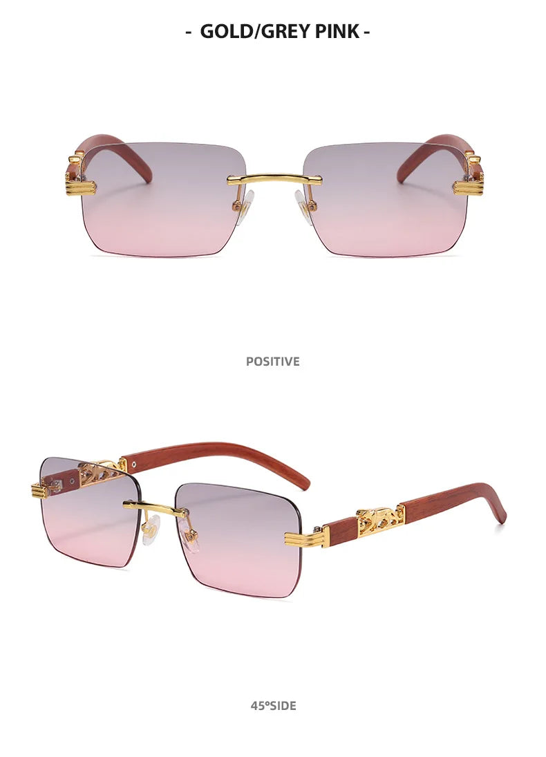 Lunettes de soleil rectangulaires sans bords pour femmes, marque de luxe, léopard, sans cadre, Vintage, carrées, 2024