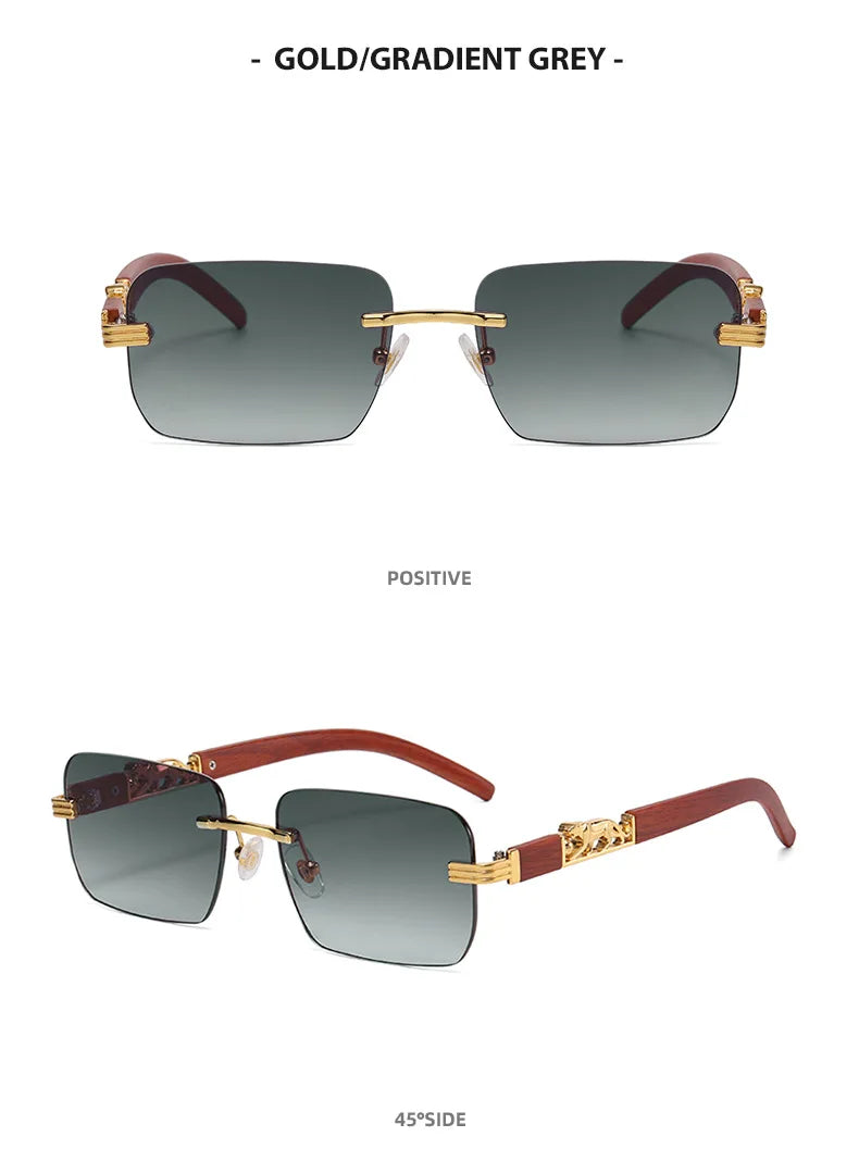 Lunettes de soleil rectangulaires sans bords pour femmes, marque de luxe, léopard, sans cadre, Vintage, carrées, 2024