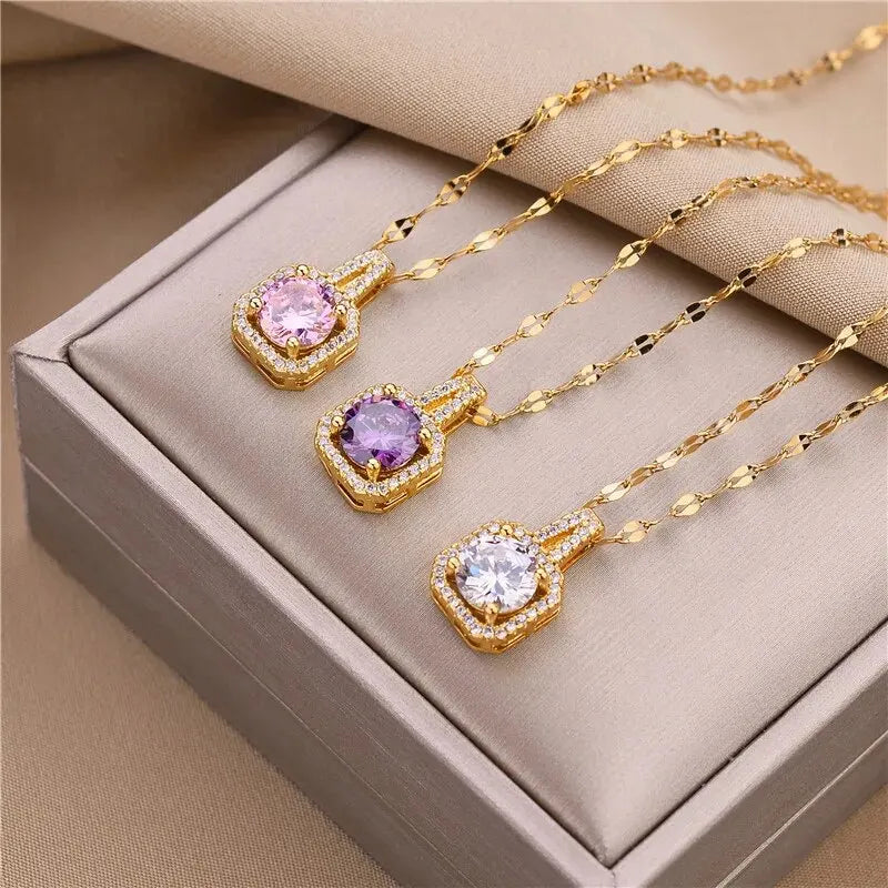 Colliers tendance en forme de cœur en acier inoxydable et zircone cubique pour femmes et hommes, couleur or, métal et cristal, bijoux de fête de tous les jours