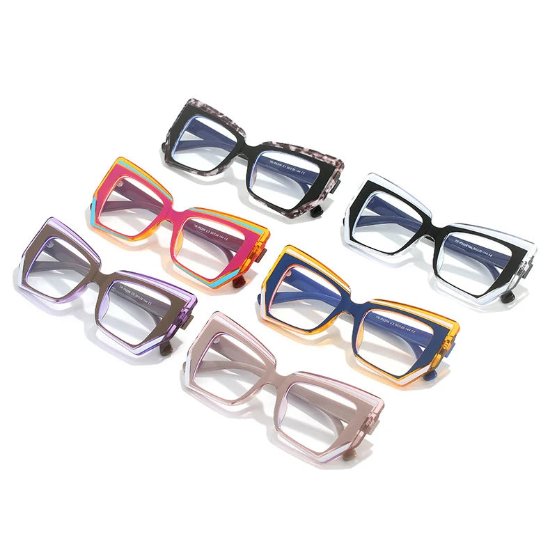 fitcomfortable mode populaire polygone œil de chat multicolore lunettes cadre femmes clair Anti-lumière bleue lunettes