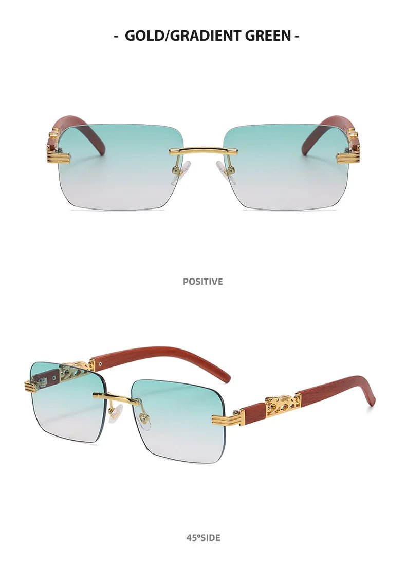 Lunettes de soleil rectangulaires sans bords pour femmes, marque de luxe, léopard, sans cadre, Vintage, carrées, 2024