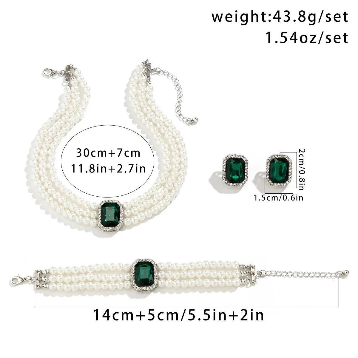 3 pièces multicouches Imitation perle cristal chaîne collier Bracelet femmes mariage mariée Goth boucles d'oreilles ensemble de bijoux accessoires
