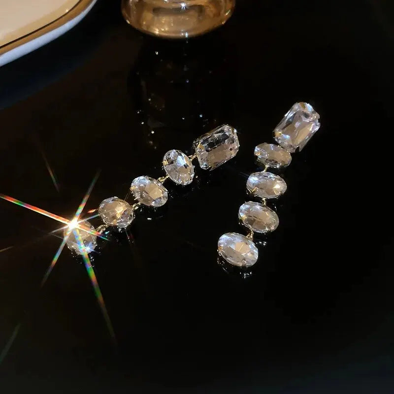Boucles d'oreilles longues en strass colorés brillants pour femmes, boucles d'oreilles géométriques carrées pendantes, bijoux de fête de mariage, cadeau