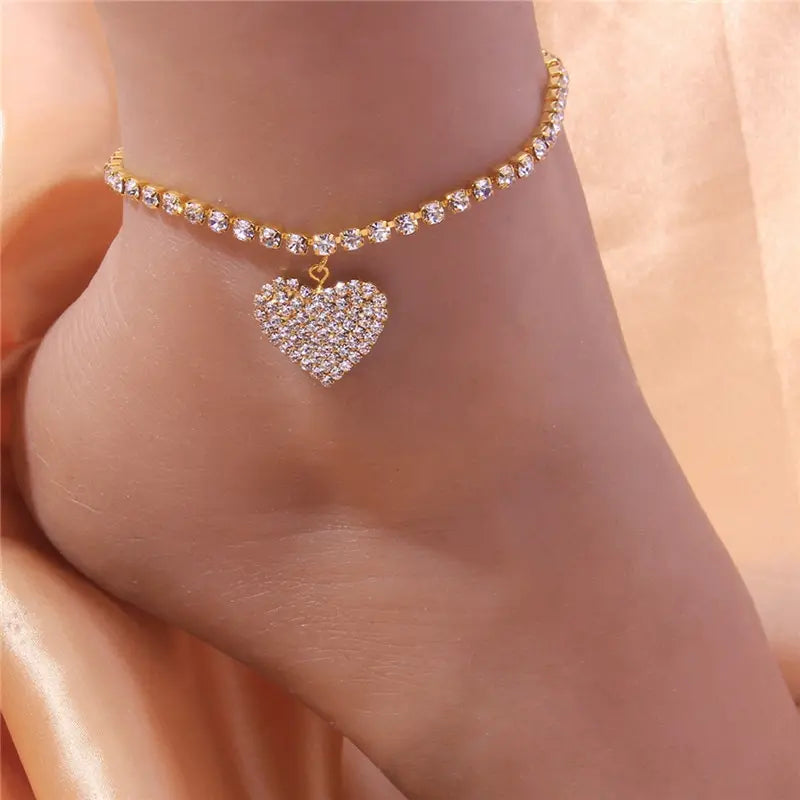 Chaîne pendentif réglable en forme de cœur pour femmes, bracelets de cheville couleur argent or, Bracelet de luxe sur jambe, accessoires de fête, bijoux à la mode