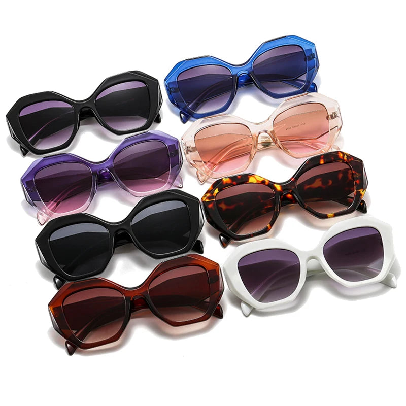 rétro surdimensionné irrégulier polygone femmes lunettes de soleil mode gelée couleur lunettes nuances UV400